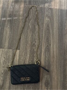 Authentic Versace Jeans Couture Black Quilted Crossbody with Gold Chain Strap